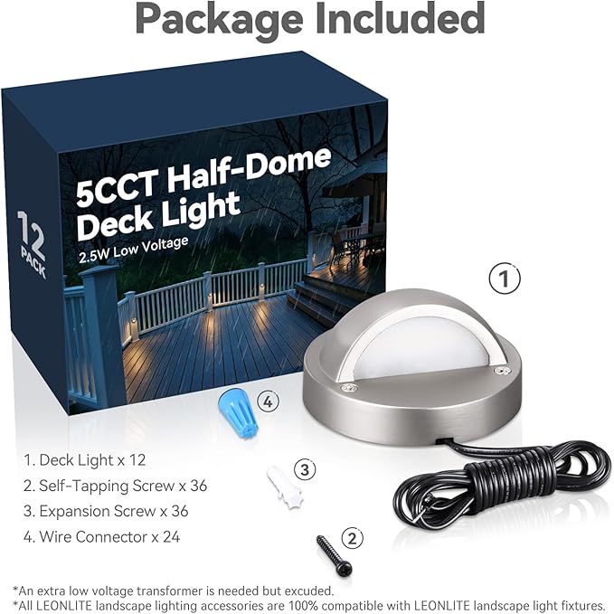 LEONLITE 12-Pack Update 5CCT LED Low Voltage Deck Lights, 180LM 3.5inch - Image 9