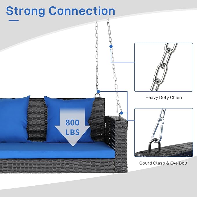 Outvita Porch Swing 2 Person Hanging Bench, Wicker Outdoor Swing Bench - Image 4