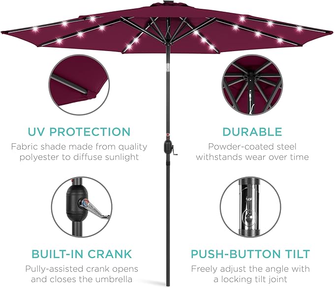 Best Choice Products 10ft Solar Polyester LED Lighted Patio Umbrella w/Tilt - Image 5