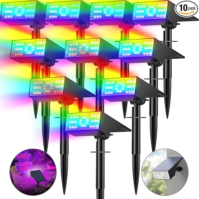 Solar Color Changing RGB Spot Lights Outdoor, 10 Pack/7 Lighting Modes by Katipeal
