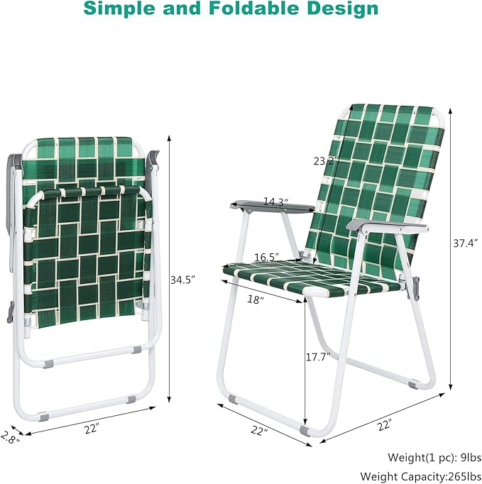 VINGLI Patio Lawn Webbed Folding Chairs Set of 4, Outdoor Beach Chair Portable - Image 4