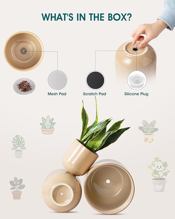vancasso 6+8+10 inches Ceramic Plant Pots, Planters - Image 3