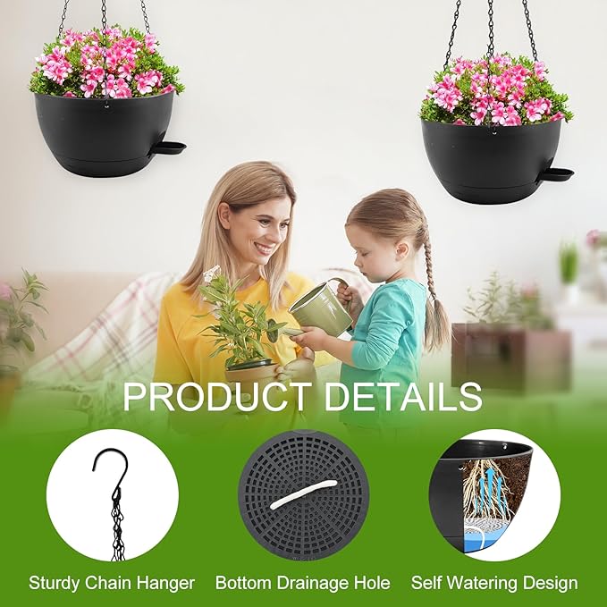 10 inch Hanging Planters for Indoor Plants, 3 Pack Self-Watering Hanging - Image 4
