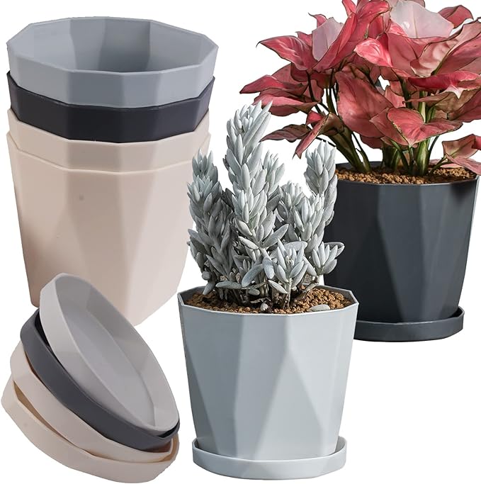 InmeRun Plant Pots Indoor Plastic Flower Pots Outdoor 7 inch Set of 12 Pack by InmeRun