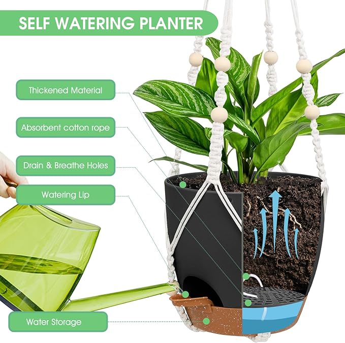 Hanging Planters for Indoor Outdoor Plants, 2 Pack Self Watering Hanging Pots - Image 3