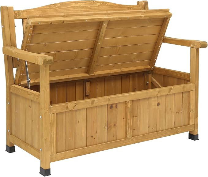 Outvita Outdoor Wood Storage Bench, Wooden Large Deck Box - Image 6
