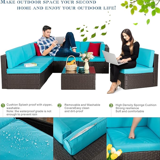 Vongrasig 7 Pieces Patio Furniture Sets, Outdoor All-Weather Wicker Patio - Image 6