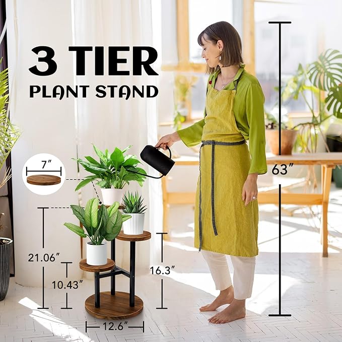 AUGOSTA 3 Tier Plant Stand, Tall Metal Wood Shelf Holder - Image 2
