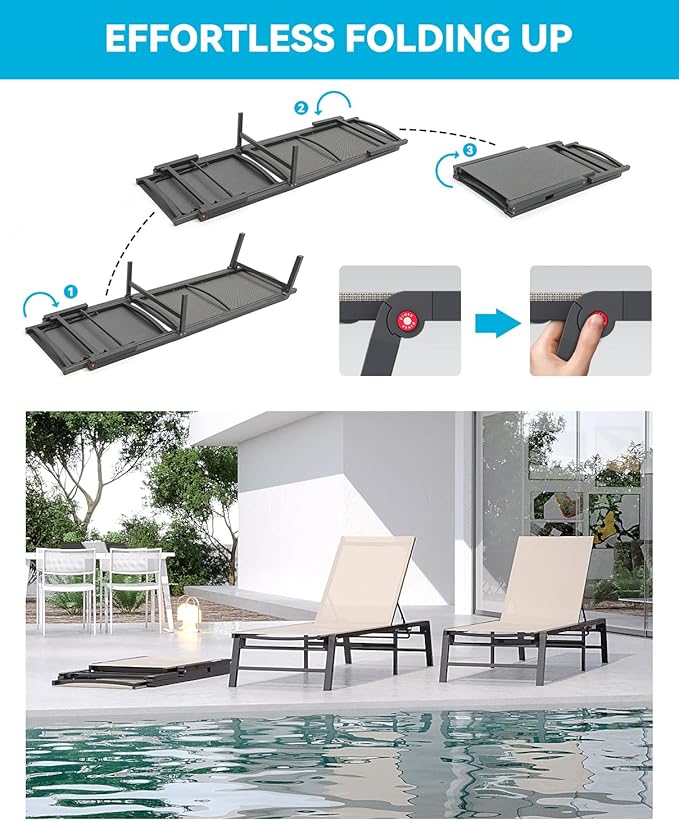 Aluminum Chaise Lounge Chair Outdoor, Foldable Patio Lounge Chair Assemble-Free - Image 3