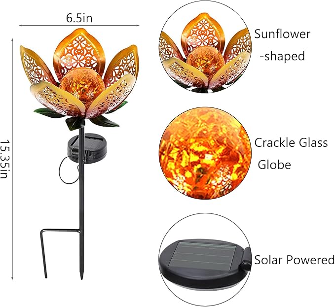 Solar Lights Outdoor Garden Decor, LED Lotus Flower Lamp, Metal Tulip Solar - Image 2