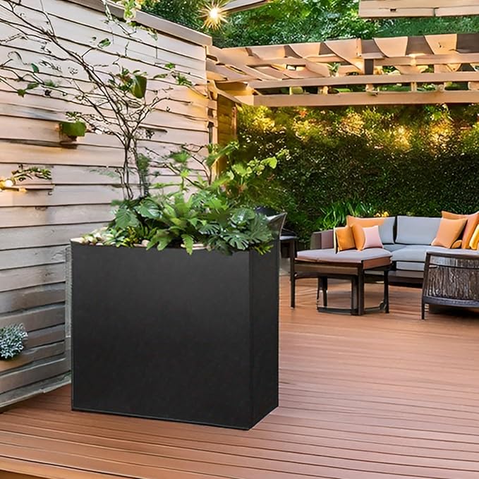 Black Steel Planter Box for Outdoor Plants 24" x 10" x 24" Metal Rectangular - Image 7
