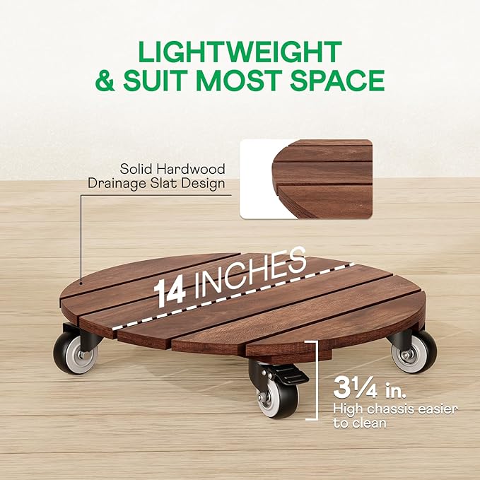 2pack Wood Plant Caddy With Wheels Heavy Duty Red Brown, 264 Lbs Capacity - Image 6