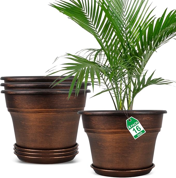 Plant Planters Pots Set of 4 Pack 16 Inch，Large Plastic Flower Pot by Fodetyff