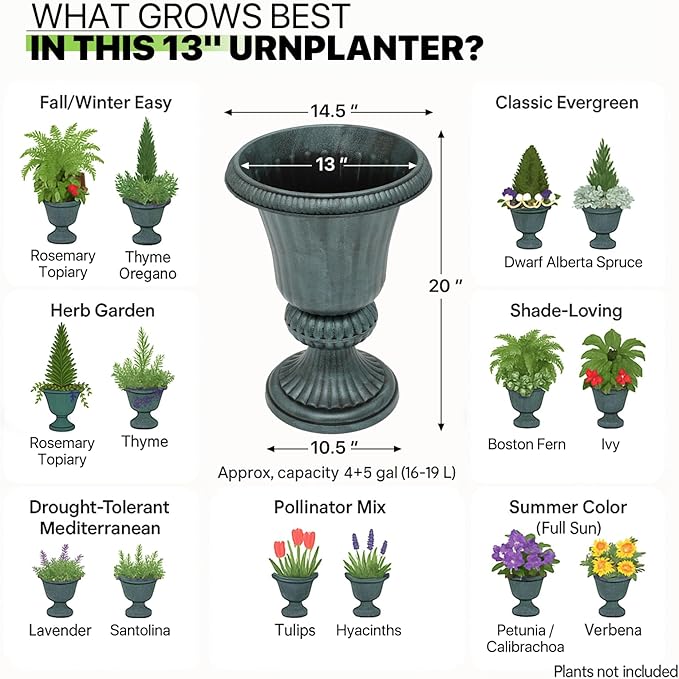 Magshion 20" Urn Planters for Outdoor Plants, Large Decorative Front Porch - Image 7