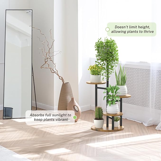 5 Tier Plant Stand Indoor, Metal Wood Flower Holder, Heavy Duty Tall Round - Image 6