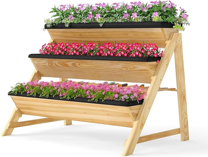 HAPPYGRILL 3-Tier Wooden Raised Garden Bed, Elevated Planter Box Kit by HAPPYGRILL
