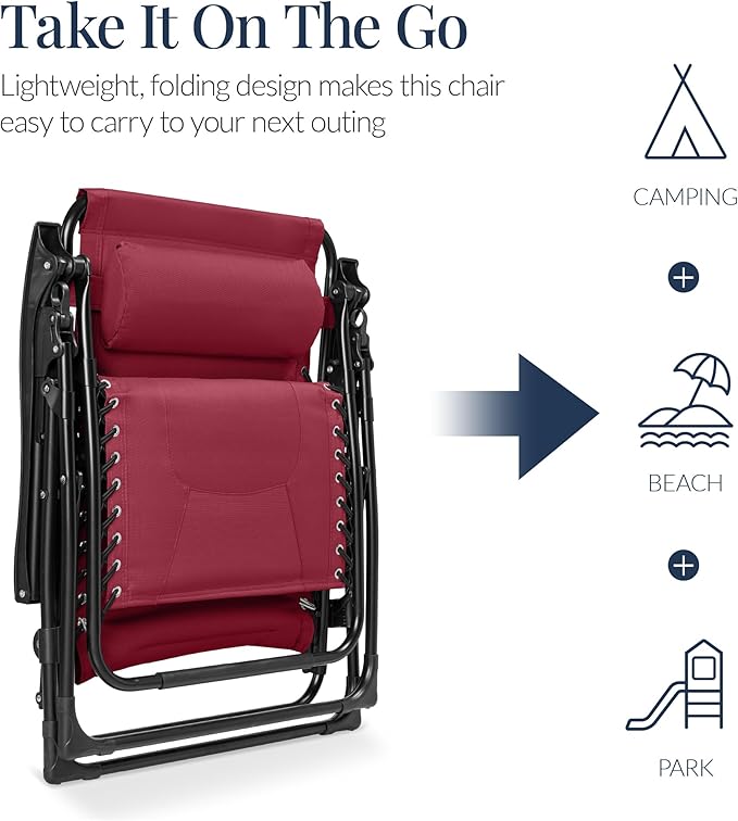 Best Choice Products Oversized Padded Zero Gravity Chair, Folding Outdoor Patio - Image 5