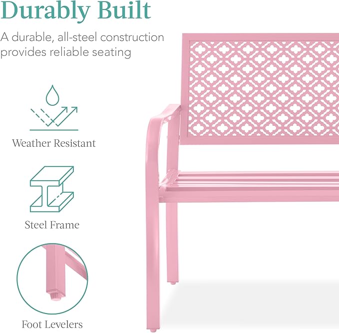 Best Choice Products Outdoor Bench 2-Person Metal Steel Benches Furniture - Image 3