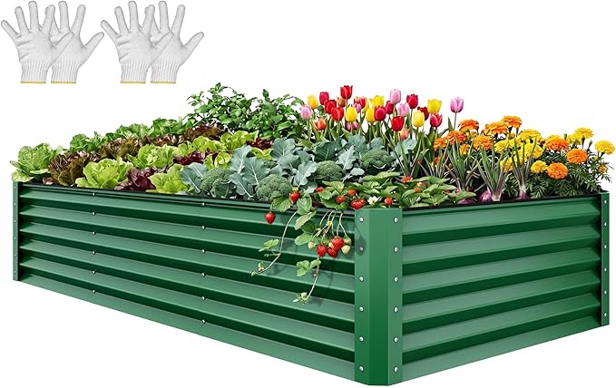 YITAHOME 8x4x1.5ft Large Raised Garden Bed Kit, Galvanized Metal Planter Box by YITAHOME