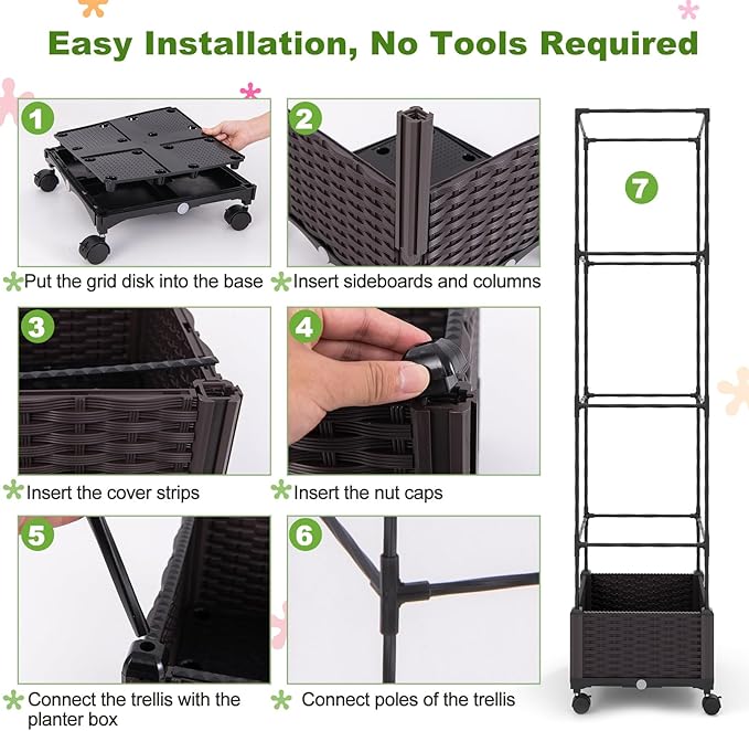 Giantex Raised Garden Bed with Tomato Cages, 67” Adjustable Height, Self - Image 4
