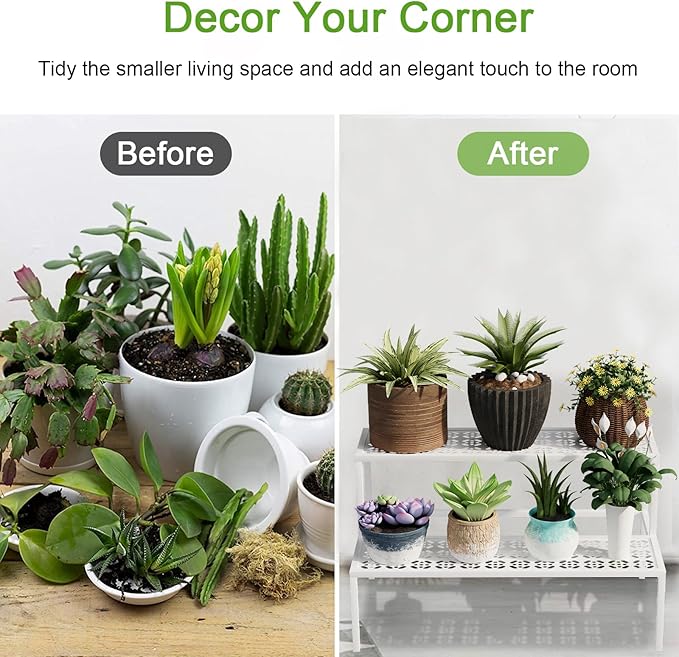 Metal Plant Stand Metal 2 Tier Potted Multiple Flower Pot Holder Plant Shelf - Image 4