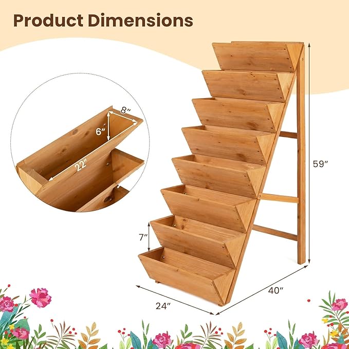 Giantex 8-Tier Wooden Vertical Raised Garden Bed Set of 2, Freestanding Plant - Image 4