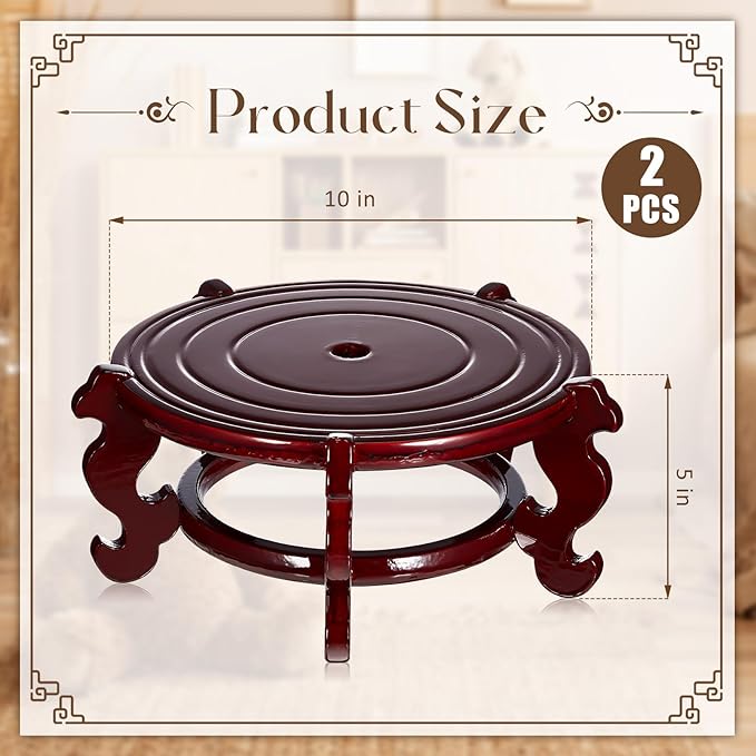 Geetery 2 Pcs 4 to 12 in Wooden Plant Stands Indoor Chinese Oriental Plant Stand - Image 2