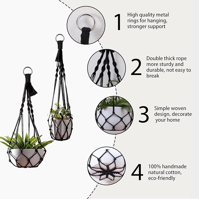 Artilady Black Plant Hanger Macrame Hanging Planter - Image 3