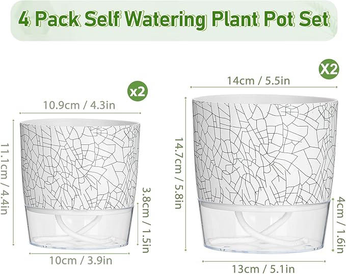 Self Watering Pots for Indoor Plants, 4/5.5 Inch Crackle Pattern Planters - Image 2