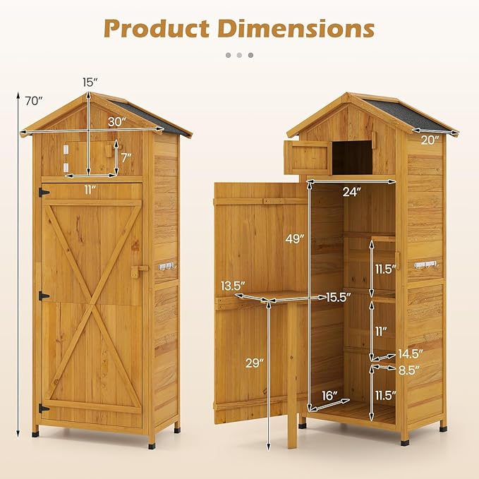 Goplus All-in-One Storage Shed, Vertical Utility Tool Organizer w/Shelves & - Image 8