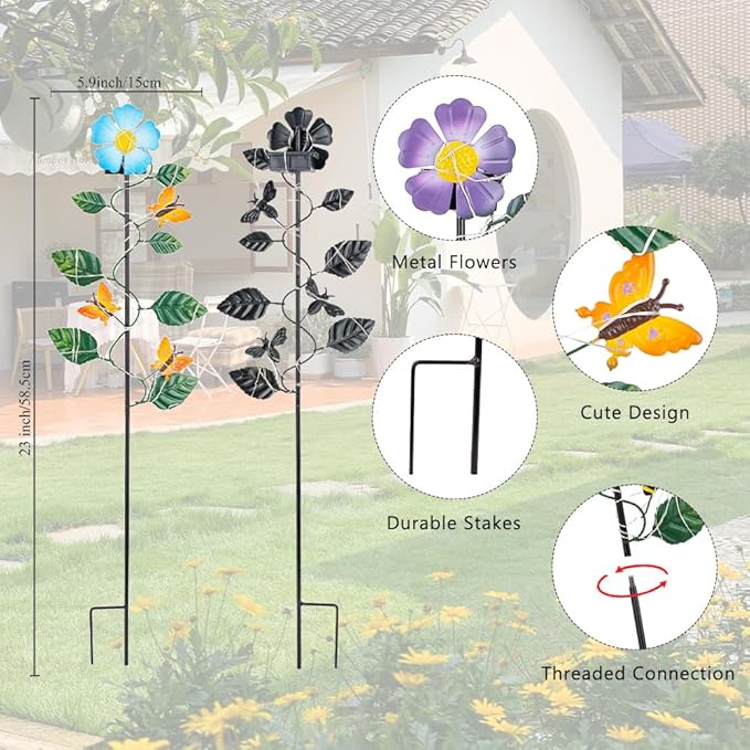 Set of 3 Solar Garden Lights, Waterproof Metal Spring Yard Art Decor, Solar - Image 3