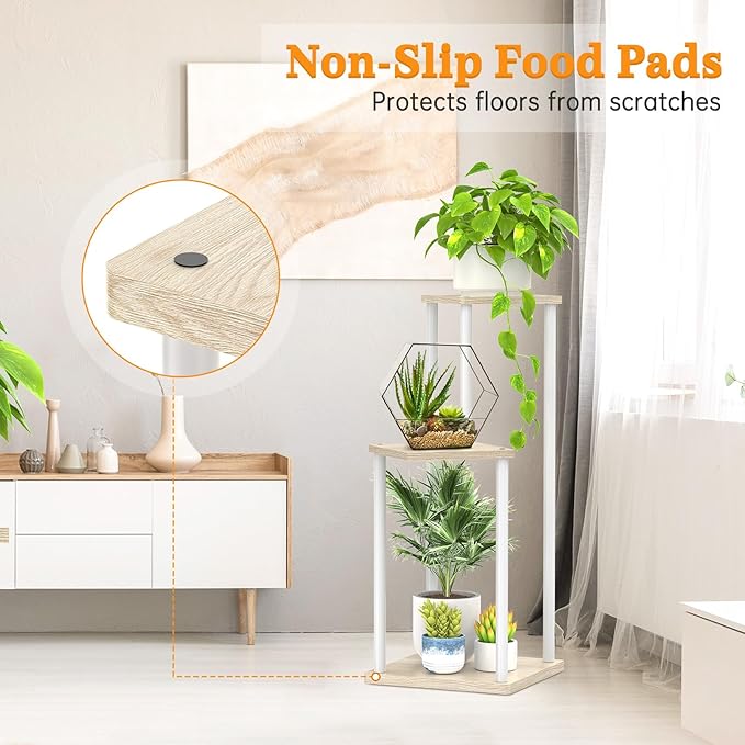 3 Tier Plant Stand Indoor Outdoor, Metal Wood Tiered Corner Plant Stands Pot - Image 5