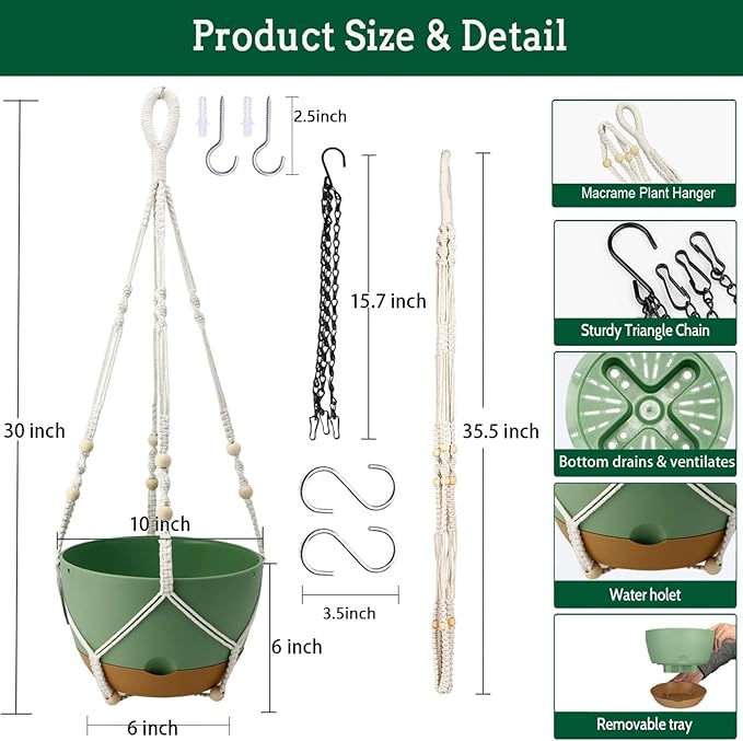 Hanging Planter Self Watering 10 Inch, 2 Pack Indoor Outdoor Hanging Baskets - Image 3