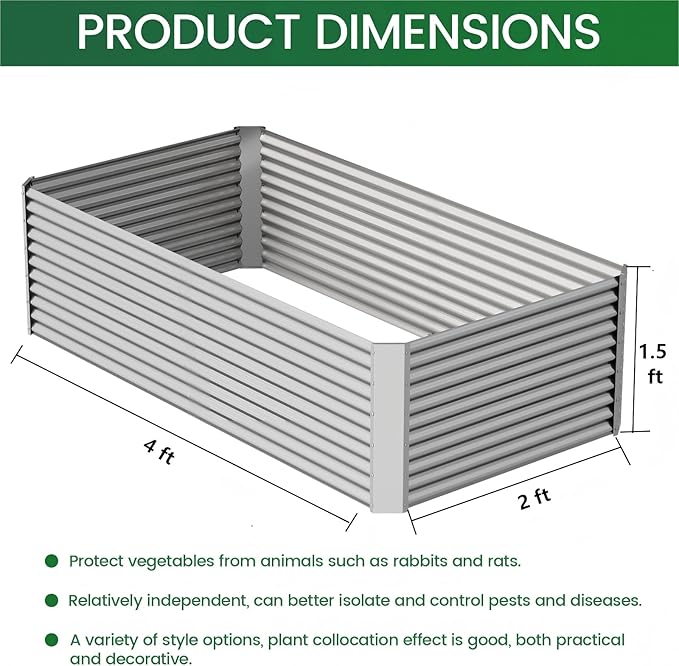 FRIZIONE 3pcs Tall 4x2x1.5ft Galvanized Raised Garden Bed Outdoor, Steel Garden - Image 3