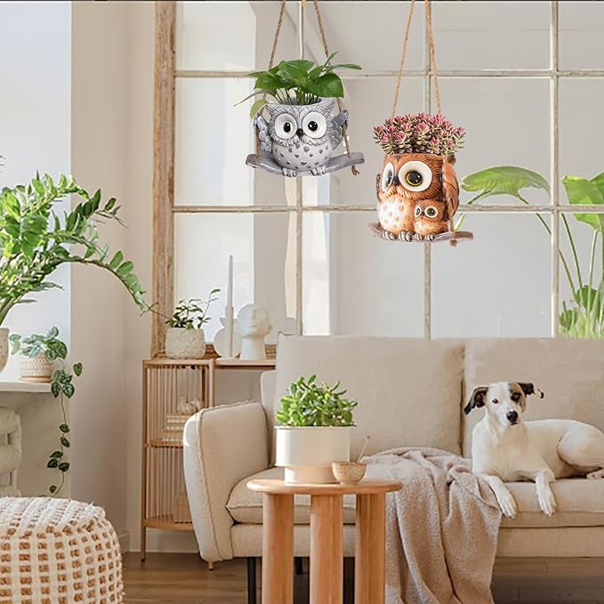 Swing Owl Hanging Planters for Indoor Plants, Cute Small Succulent Pots - Image 6