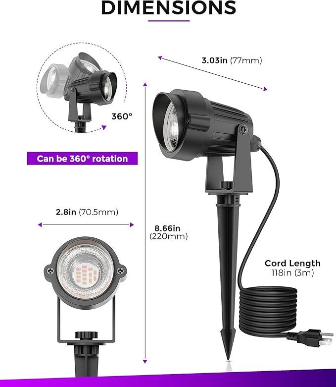 L LOHAS LED Halloween Orange and Purple Spotlights Outdoor, Auto On/Off 5W 120V - Image 8