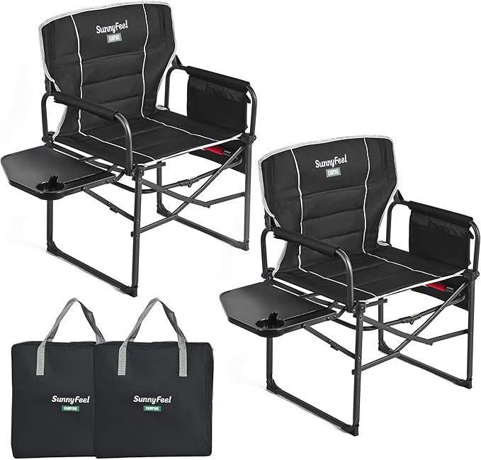 SUNNYFEEL Camping Directors Chair, Heavy Duty, Oversized Portable Folding Chair by SunnyFeelCamping