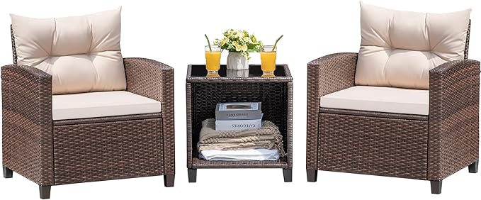 Devoko 3 Pieces Patio Furniture Set, PE Rattan Wicker Patio Set by DEVOKO