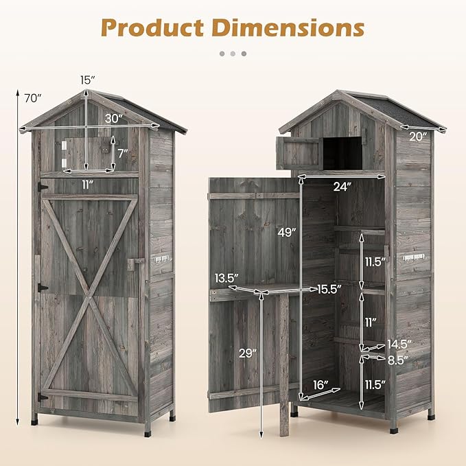 Goplus All-in-One Storage Shed, Vertical Utility Tool Organizer w/Shelves & - Image 8