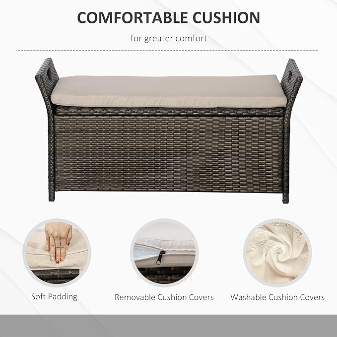 Outsunny 29 Gallon Patio Wicker Storage Bench, Outdoor PE Rattan Patio Furniture - Image 5