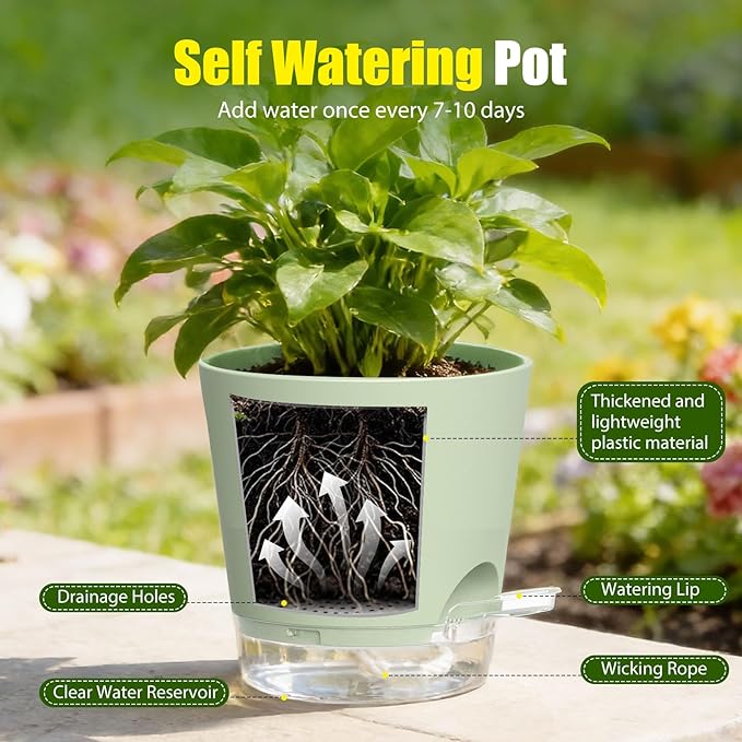 Plant Pots 4/5/5.5/6/6.5/7/8 Inch Self Watering Pots, 7 Pack Plastic Planters - Image 4