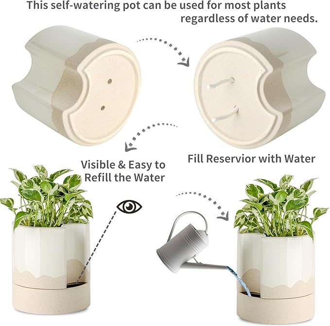 Nihow Self Watering Plant Pot: 8 Inch Ceramic Planter - Image 3