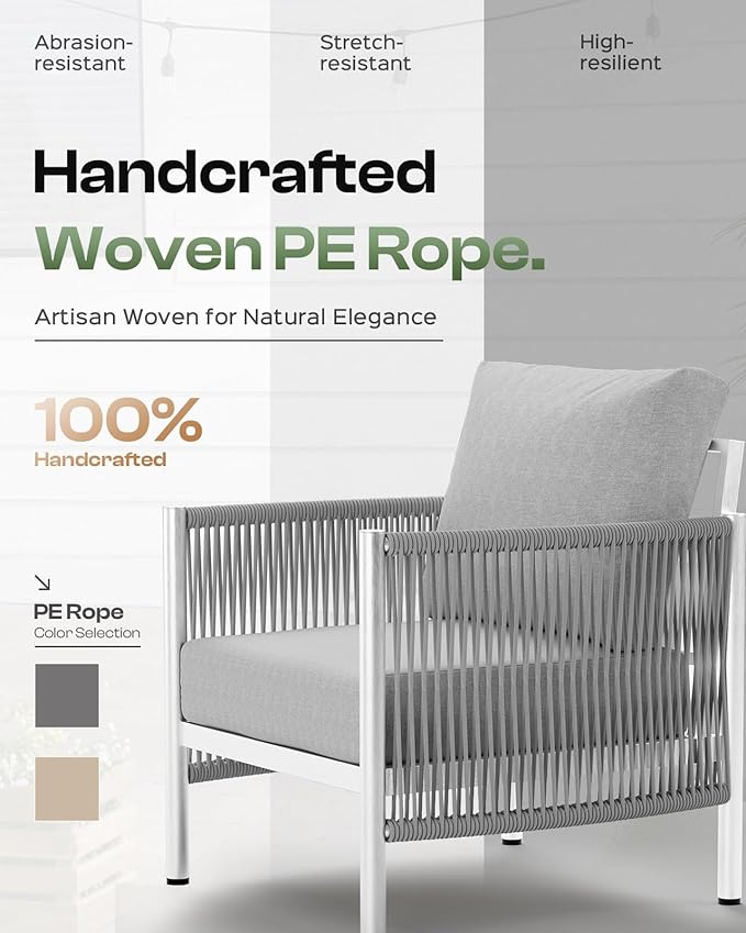 Aluminum Outdoor Patio Couch Loveseat, HDPE Rope Patio Sofa - Image 5