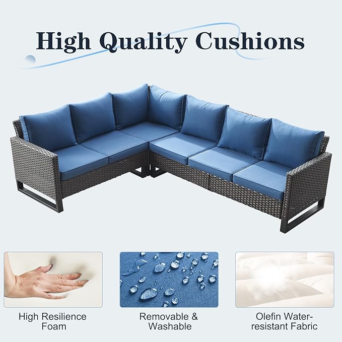 Belord Outdoor Sectional Sofa 6 Seater L Shaped Couch Wicker Patio Conversation - Image 4