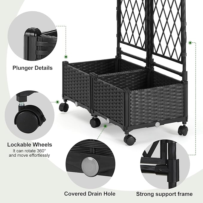 Planter Box with Trellis, 4ft Tall Self-Watering Plastic Raised Garden Beds and - Image 3