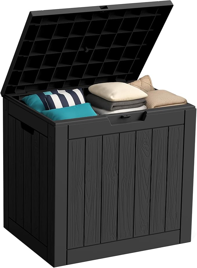 Outdoor Storage Box, 30 Gallon Waterproof Lockable Resin Deck Box by Unknown