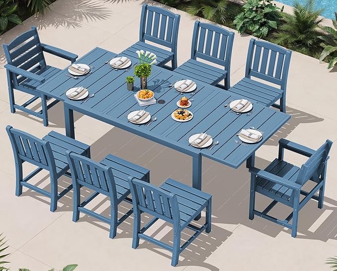 SERWALL 9-Piece Outdoor Dining Set, All Weather HDPE Outdoor Furniture Set by SERWALL