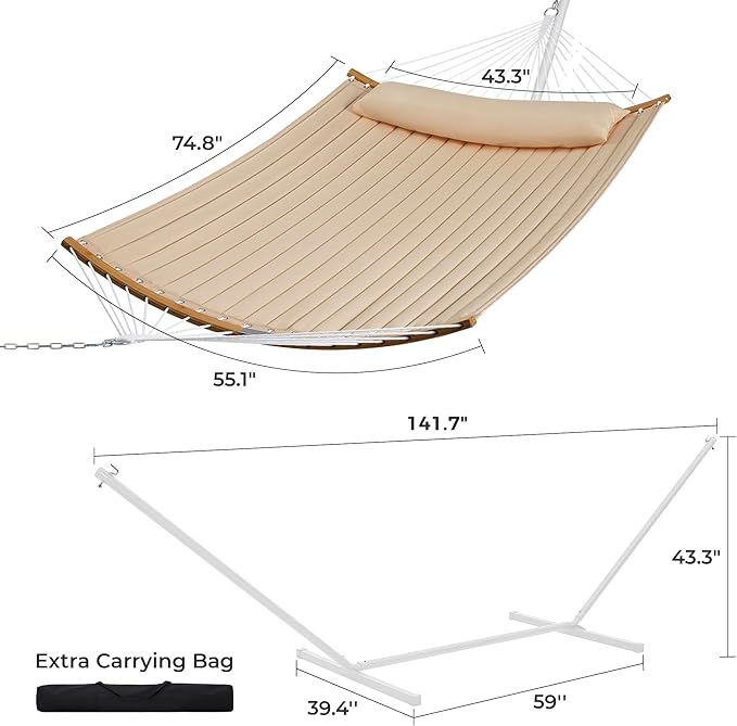 SUPERJARE Hammock with Stand, 2 Person Heavy Duty Hammock with Padded Cotton - Image 8