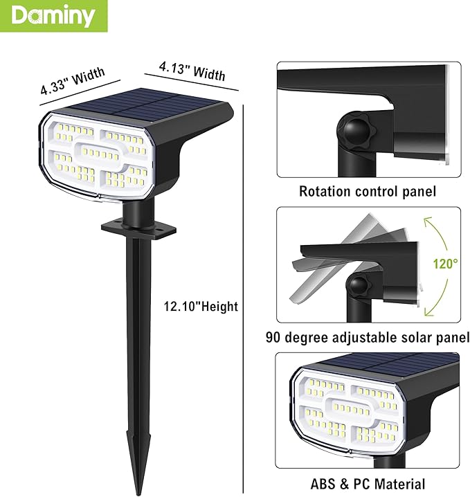 DAMINY Solar Spotlights Outdoor Waterproof IP65, 2 CCT, 4 Lighting Modes Solar - Image 8