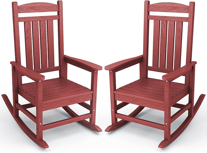 KINGYES Outdoor Rocking Chair Set of 2, High Density Polyethylene Patio Rocking by KINGYES